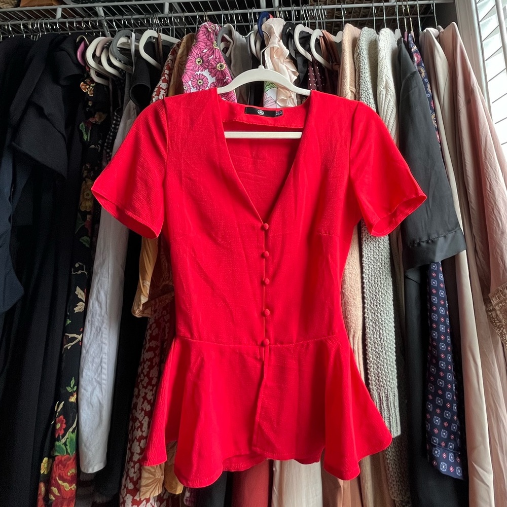 NWOT Missguided Red Button Peplum Blouse
